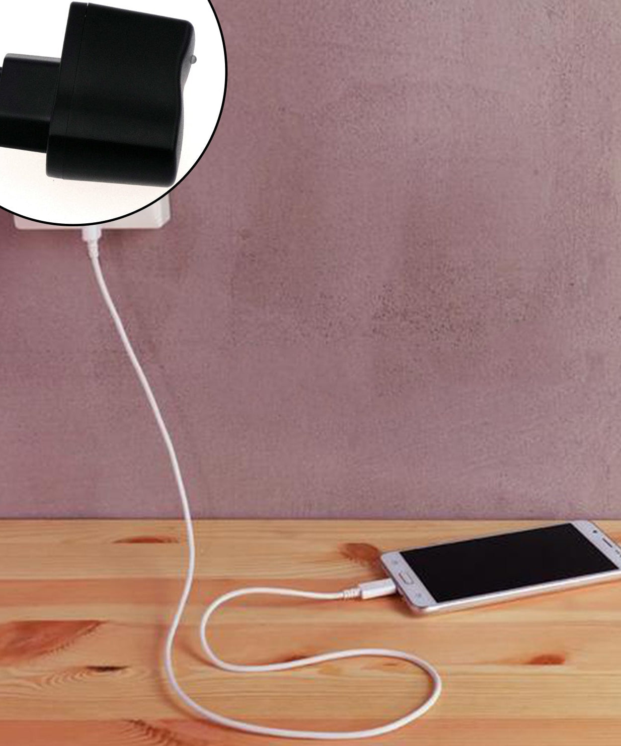 USB wall charger designed for iPhones, Android devices, and smartphones, with fast charging capability