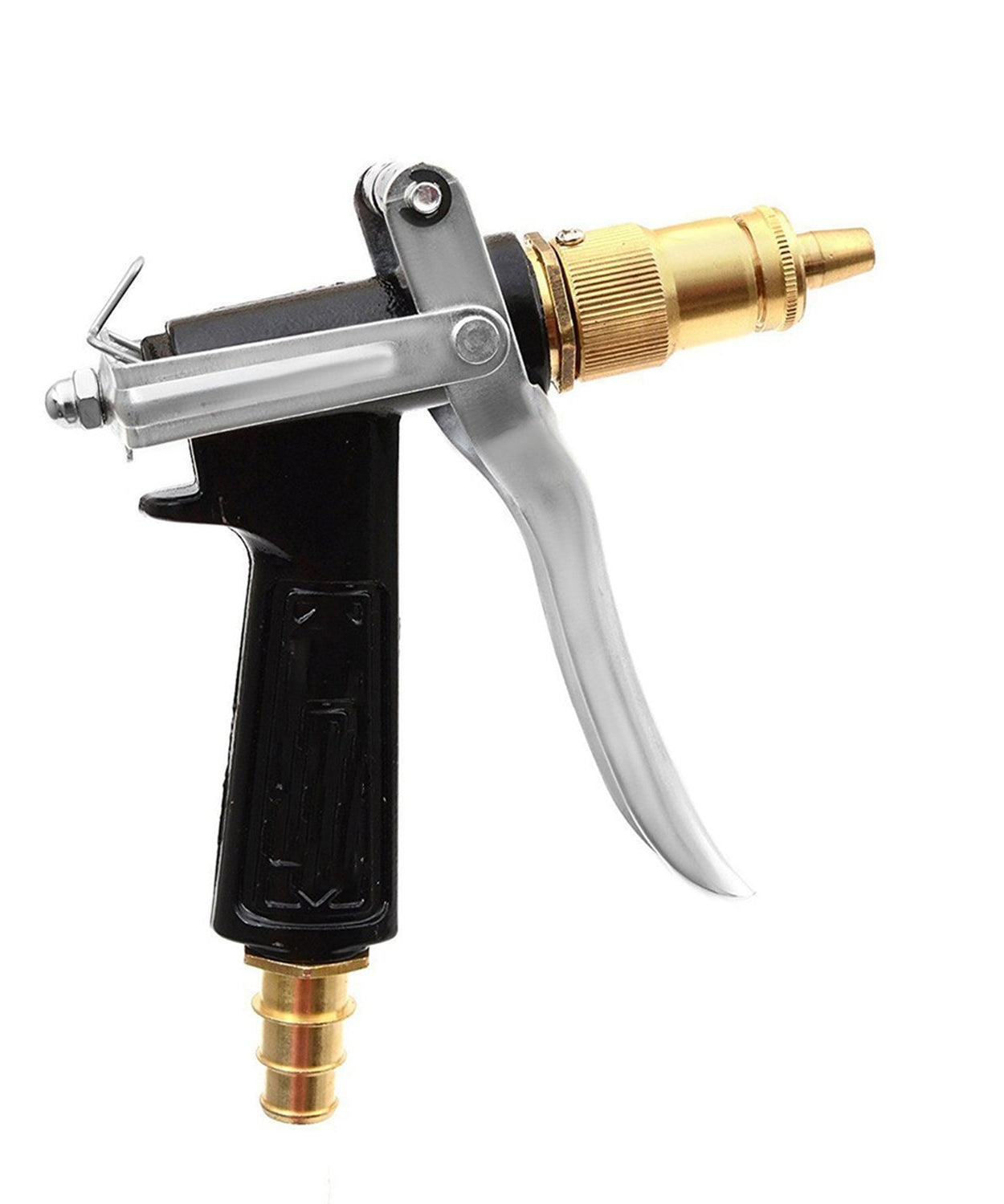 Close-up of high-pressure spray gun trigger and nozzle