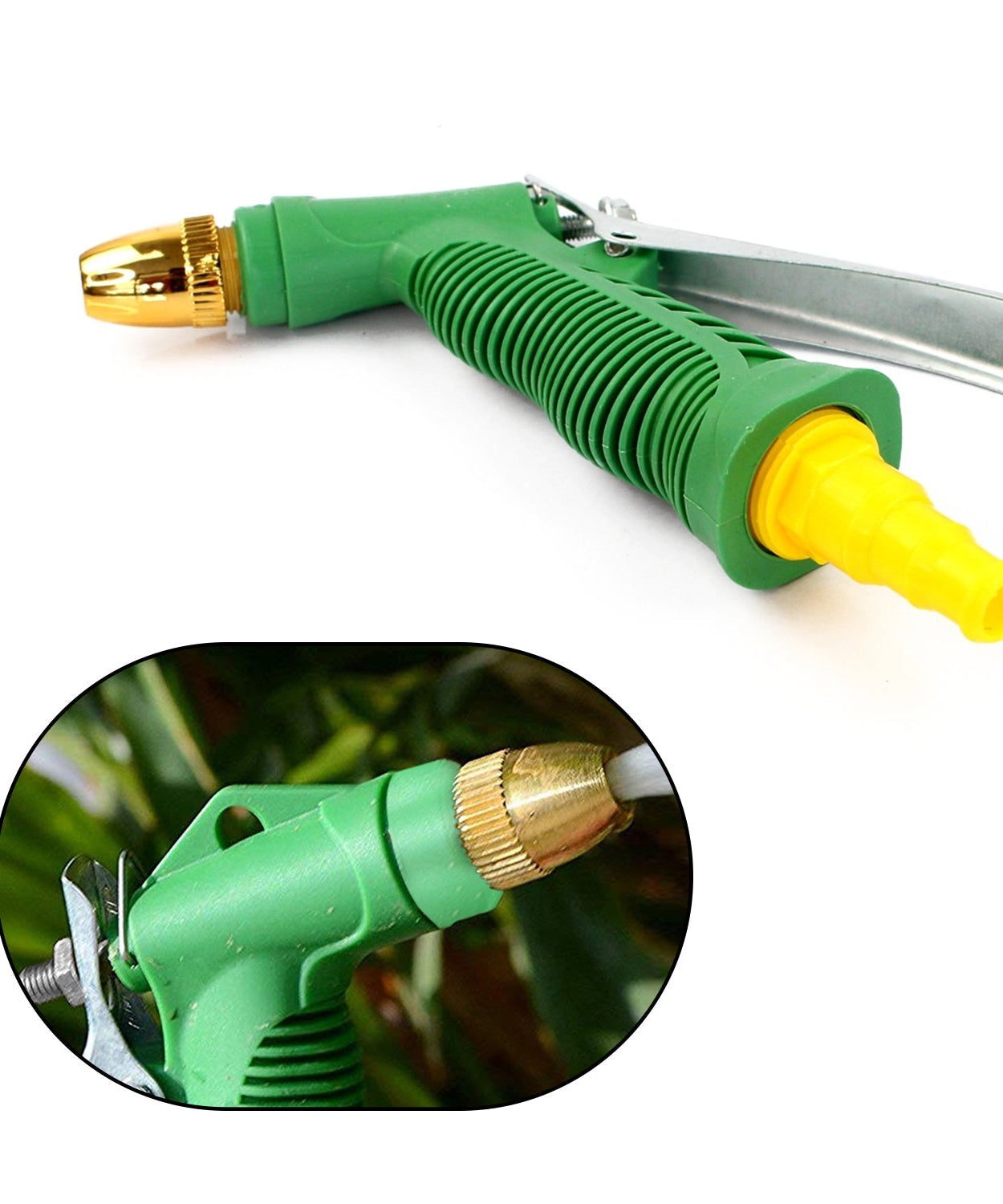 Water spray gun with ergonomic handle.