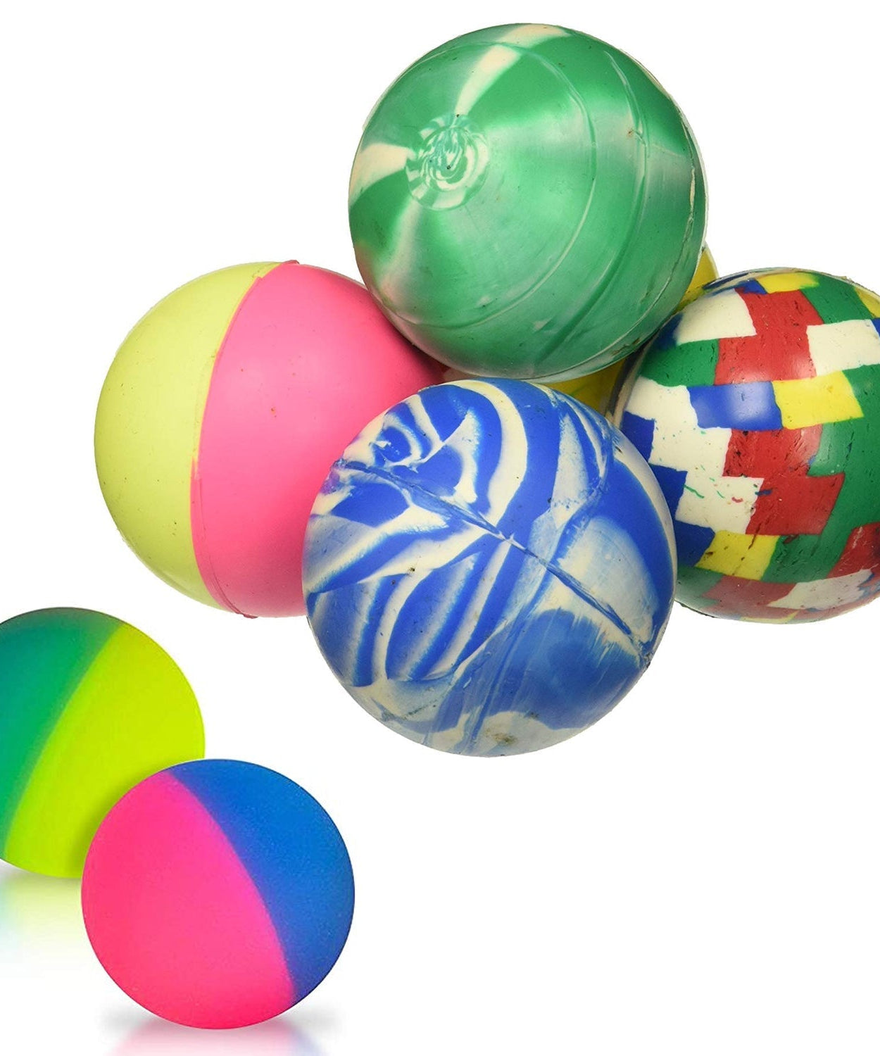 Multiple bouncy balls showcasing their vibrant colors and bounce.
