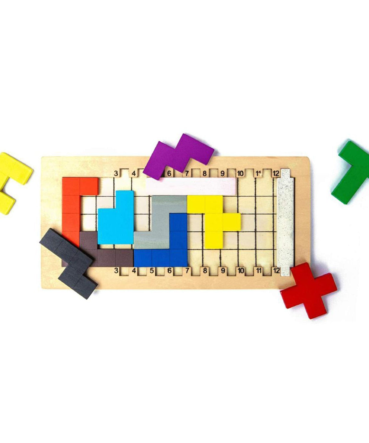 Detailed view of wooden mind game showing its design and game pieces.