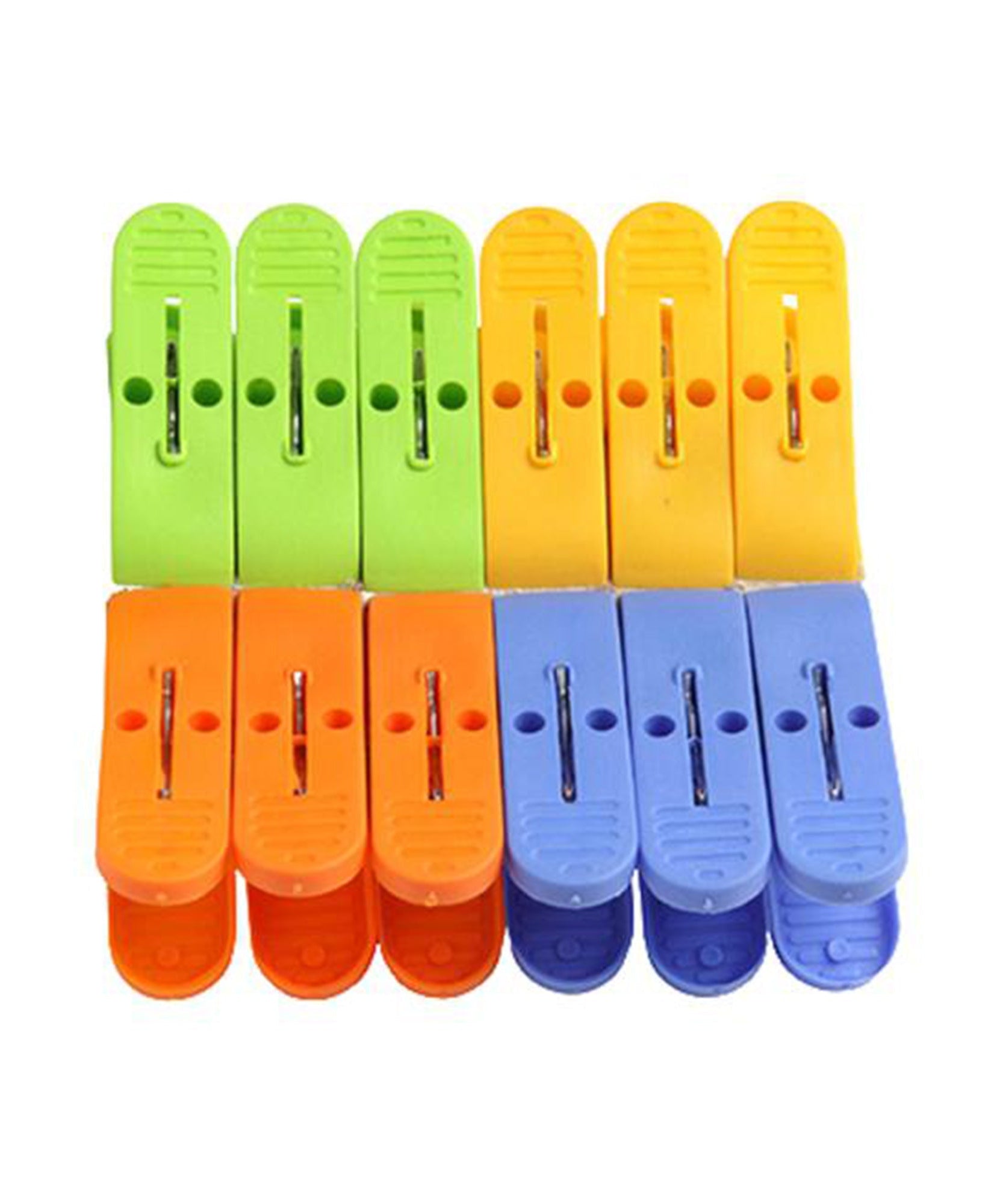 Strong plastic clips for cloth drying in assorted colors.