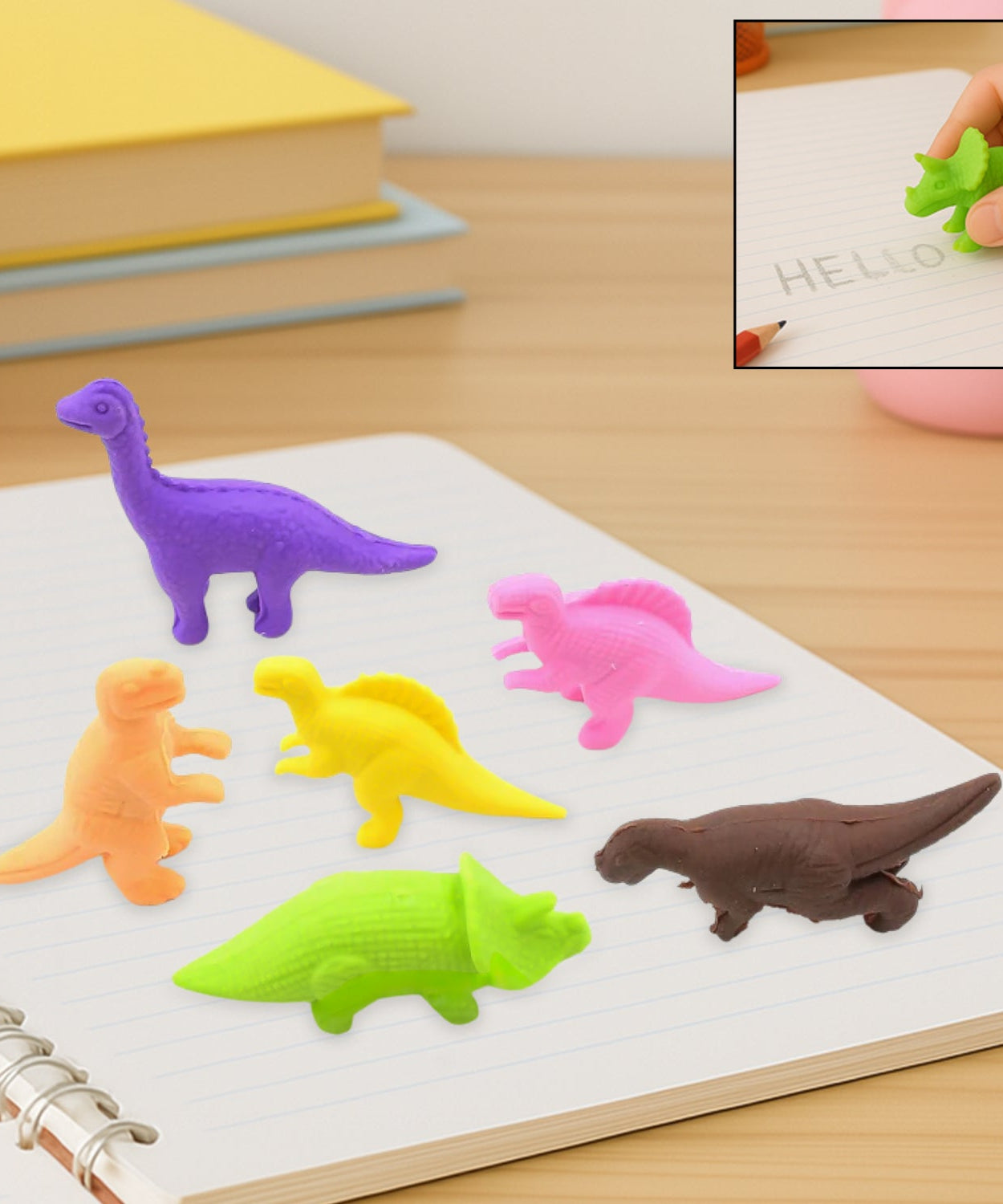 Dinosaur Shaped Erasers for Kids, 3D Puzzle Erasers, Classroom Prizes (6 Pcs Set)