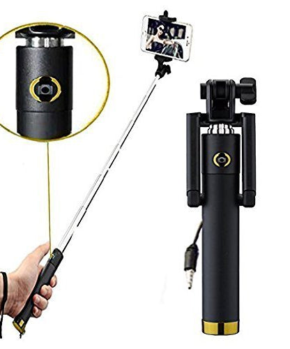 Selfie stick with aux wire for smartphones.