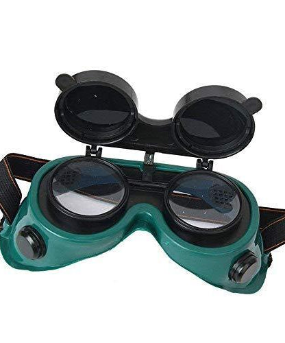 Large size welding goggles in dark green.