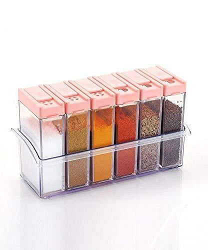 Multicolour spice jars with lids, showing various colors