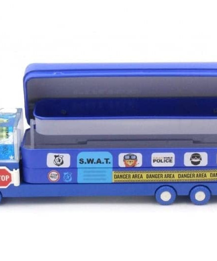 Double Decker Magic Truck Compass Multi Level Metal Truck Compass Pencil Case with Movable Wheels & Sharpener (Mix Design)