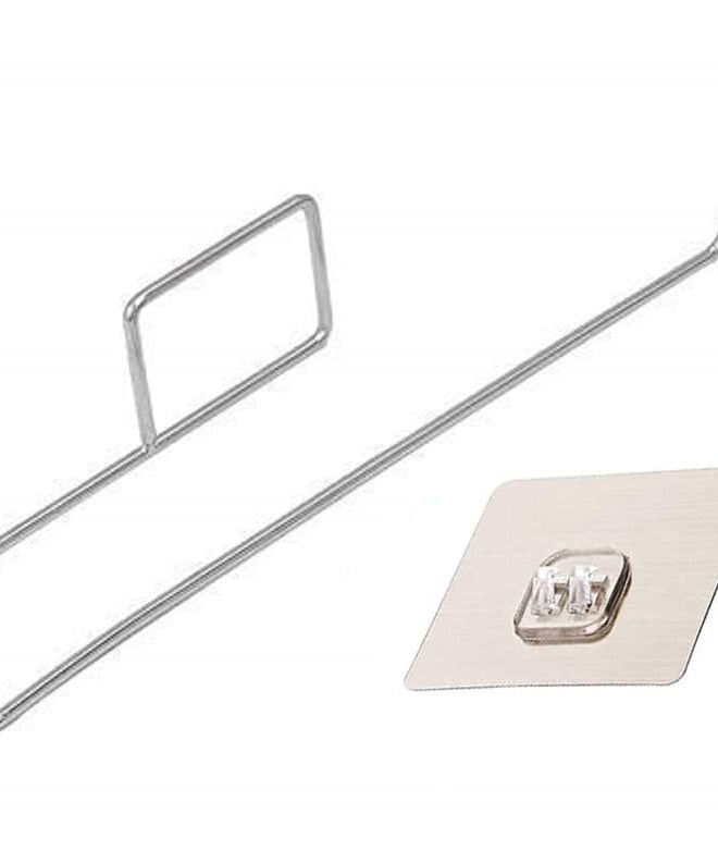 Stainless steel tissue paper stand, self-adhesive, for easy installation in kitchen or bathroom.