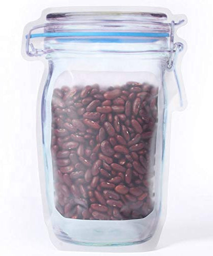 Zippered plastic mason jar with airtight seal for food storage, 1000ml.