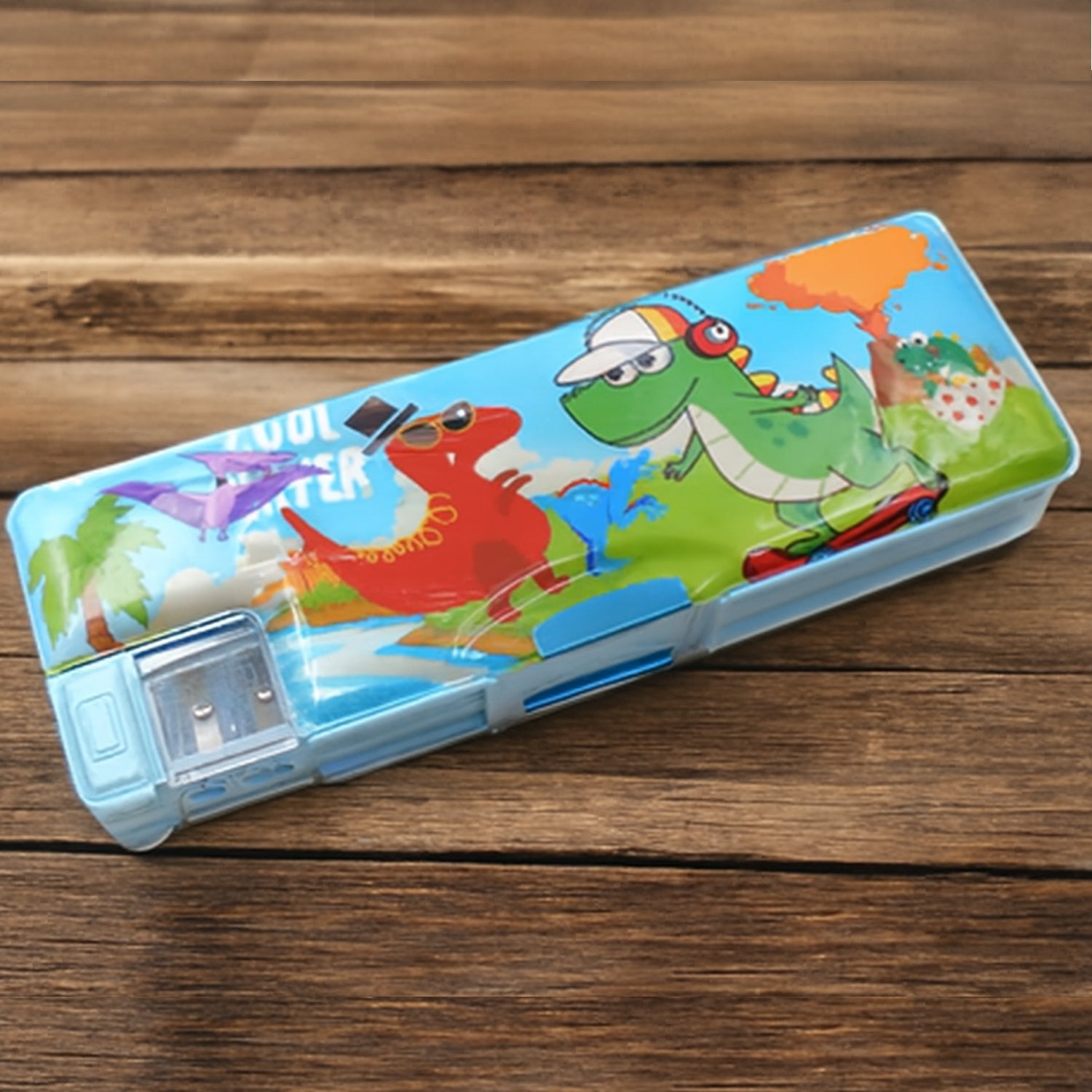 Plastic Multipurpose Compass Box – Double Deck Pencil Case with 2 Compartments & Cartoon Organizer (1 Pc, Mix Design)