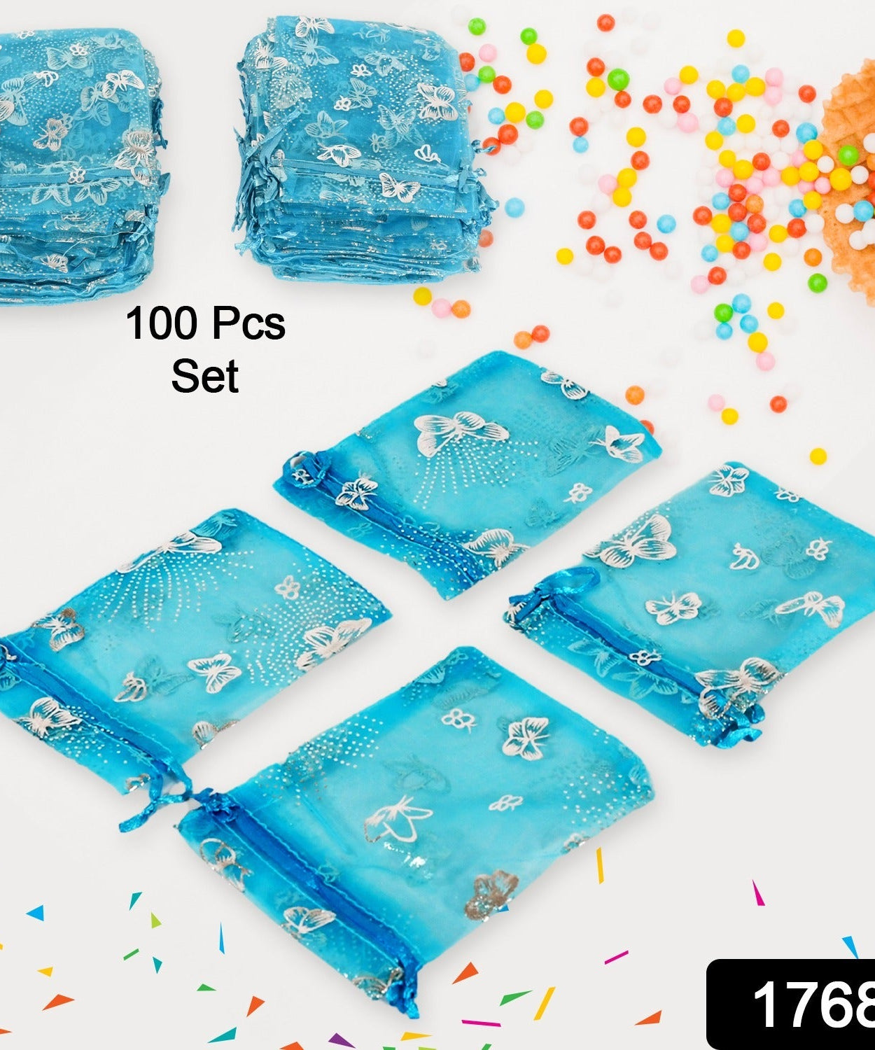 Organza Return Gift Bags Small Mesh Bags Drawstring Gift Bags Christmas Drawstring Organza Gift Bags, Wedding Party Festival Gift Bags, Jewellery Packing Pouch Dry Fruit Pouch 10×12 Cm (100 Pcs Set)