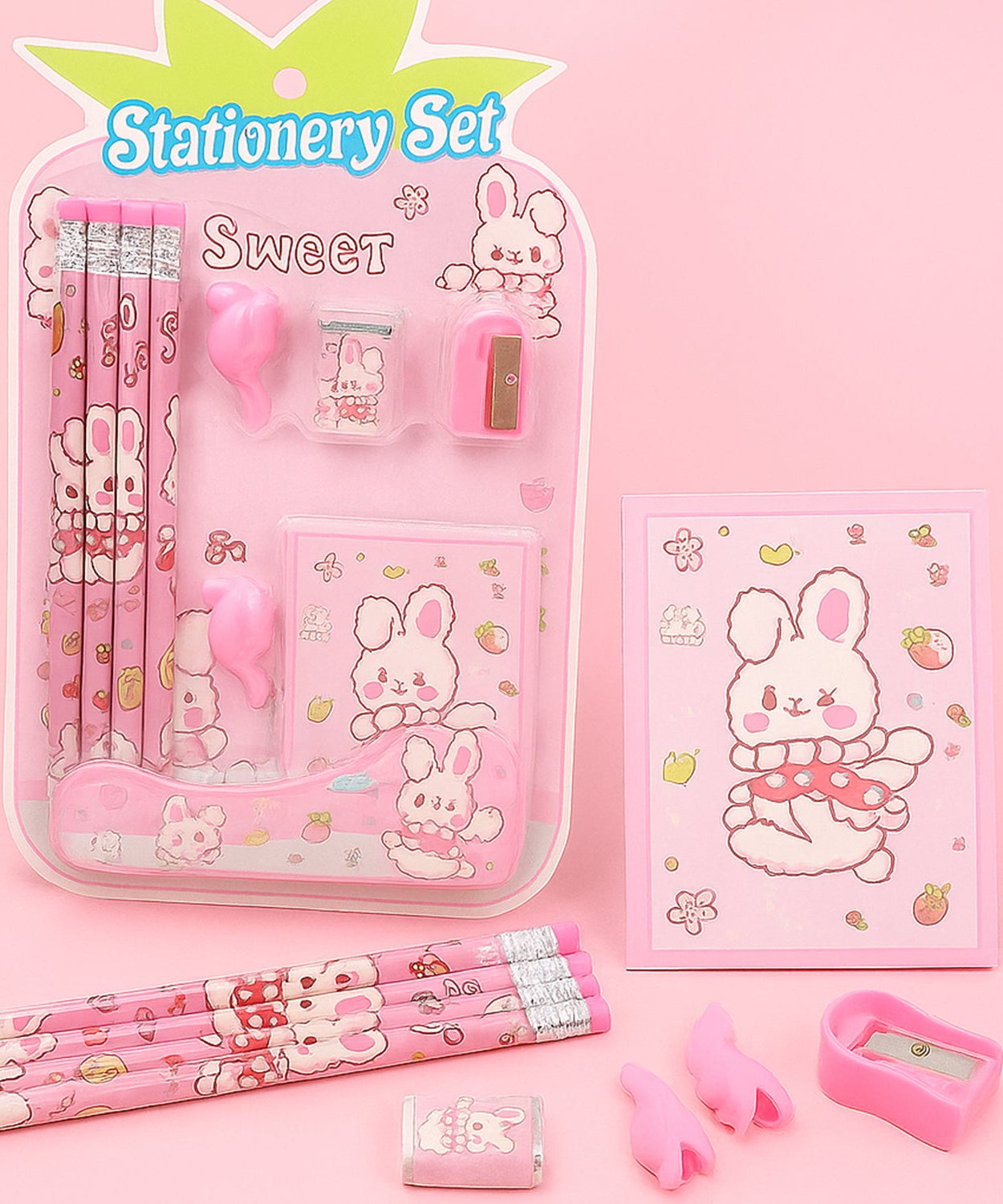 Kids' Stationery Kit: Wooden Pencils, Sharpener, Eraser, Diary (9 Pc Set)