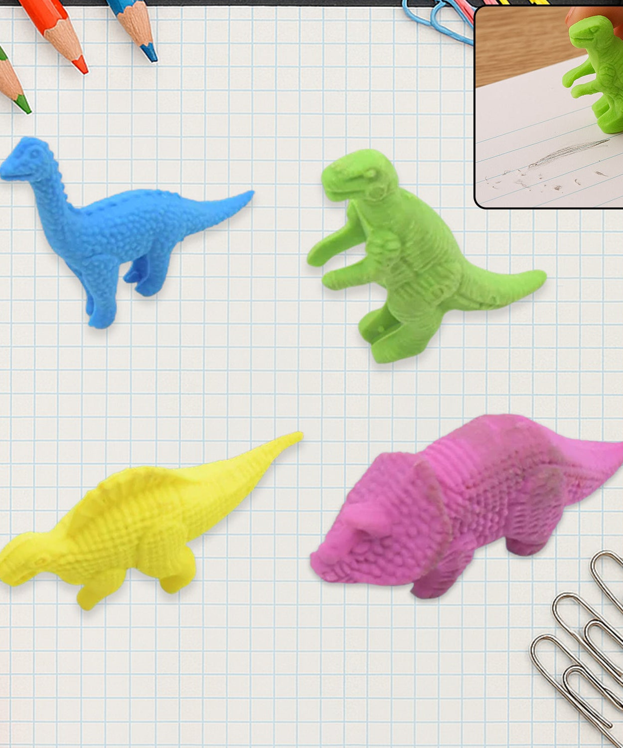 Small Dinosaur Shaped Erasers (4 Pc): Animal Erasers for Kids (School Supplies)