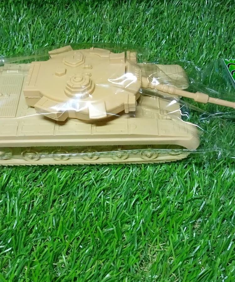 Green army tank toy with pull back action, front view