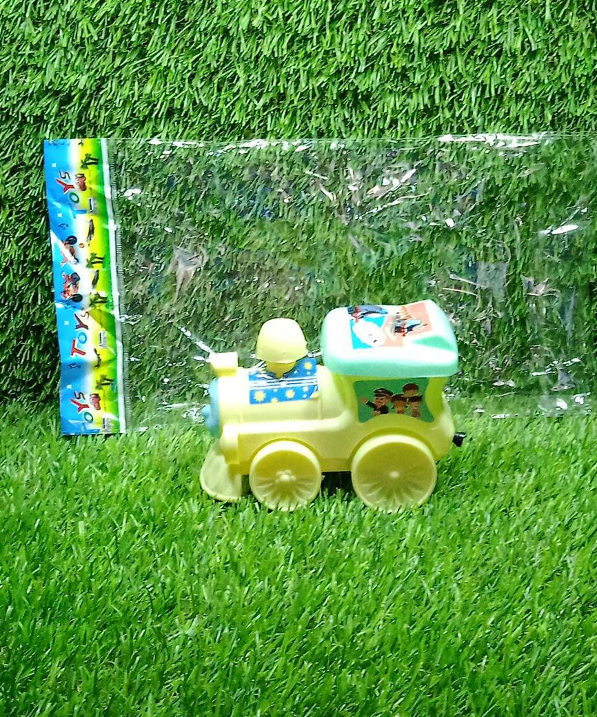 Colorful pull-rope train engine toy.