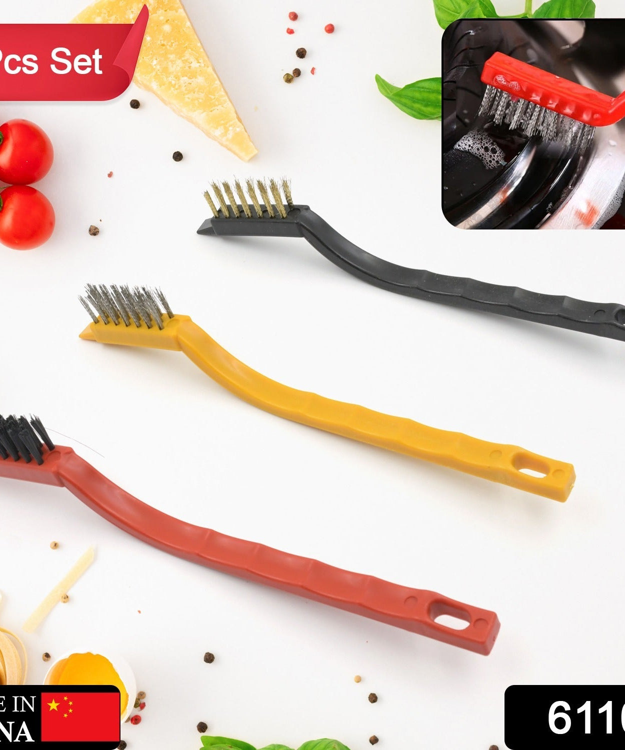 Mini Wire Brush Set - Brass, Nylon, Steel for Cleaning & Rust Removal (3 Pcs Set)