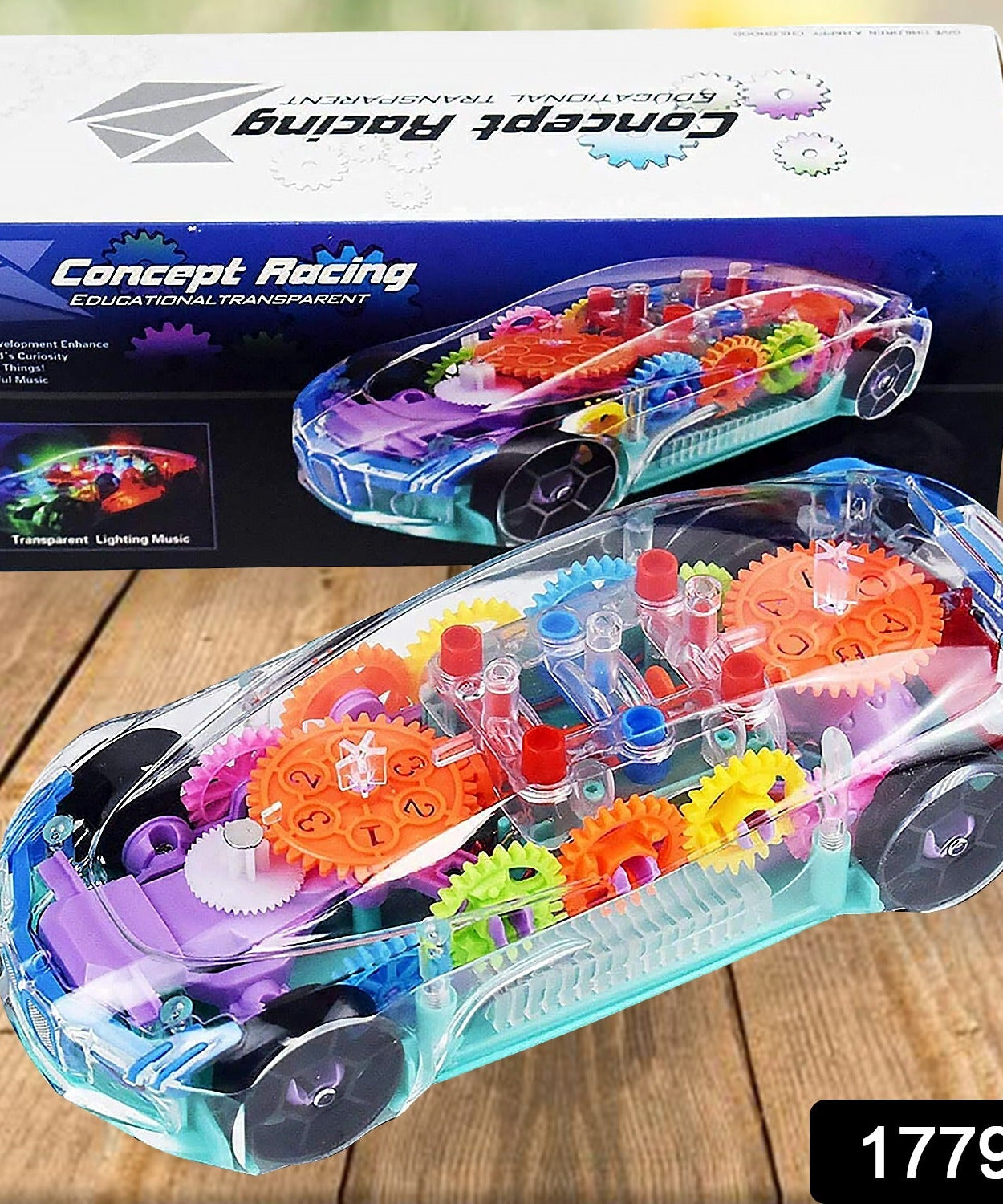 Automatic 360 Degree Rotating Transparent Gear Concept Car with Musical and 3D Flashing Lights Toy for Kids Boys & Girls (Multicolor / Battery Not Included)