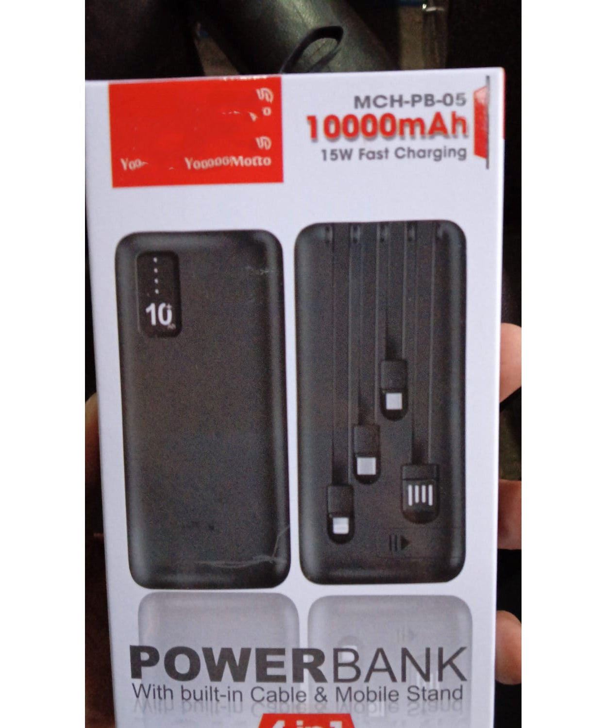 10000mAh, 12W Fast Charging Power Bank with built 4 in 1 USB with Mobile Holder (1 Pc)