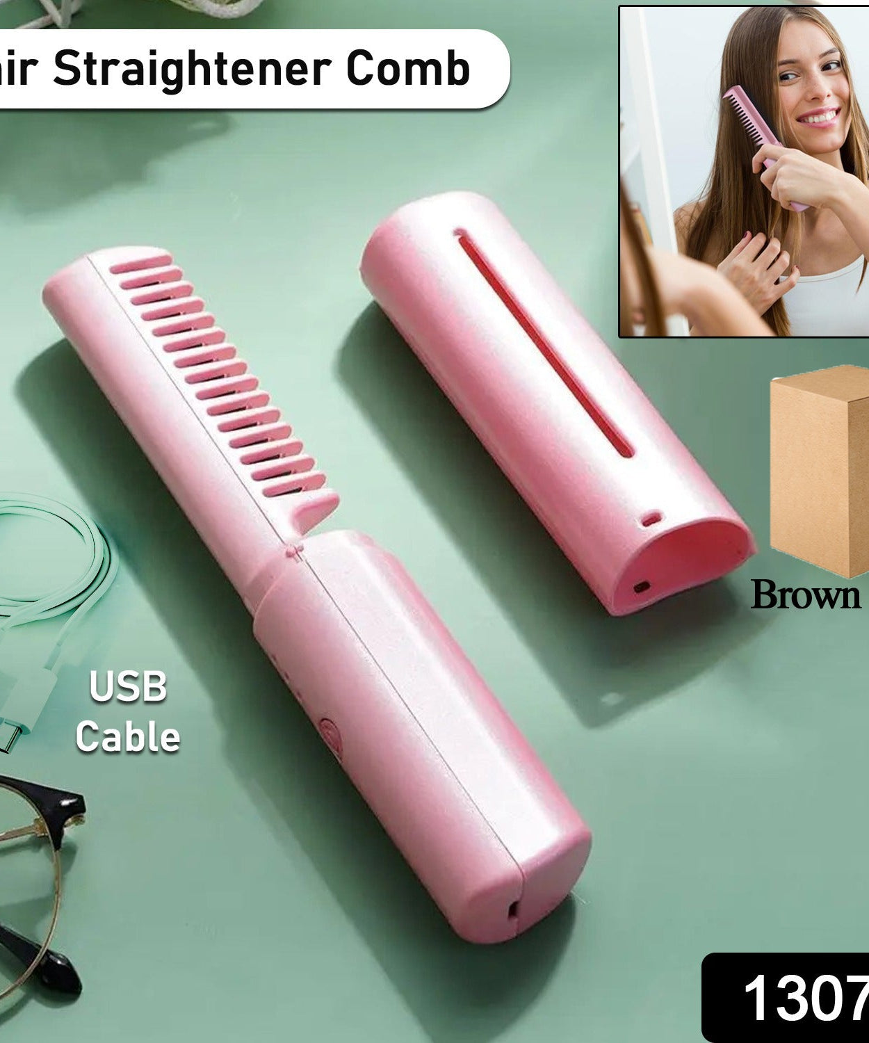 Rechargeable Mini Hair Straightener, Travel Portable USB Charging Cordless Hair Straightener Bursh, Three Temperature Adjustments Flat Iron Comb (1 Pc)