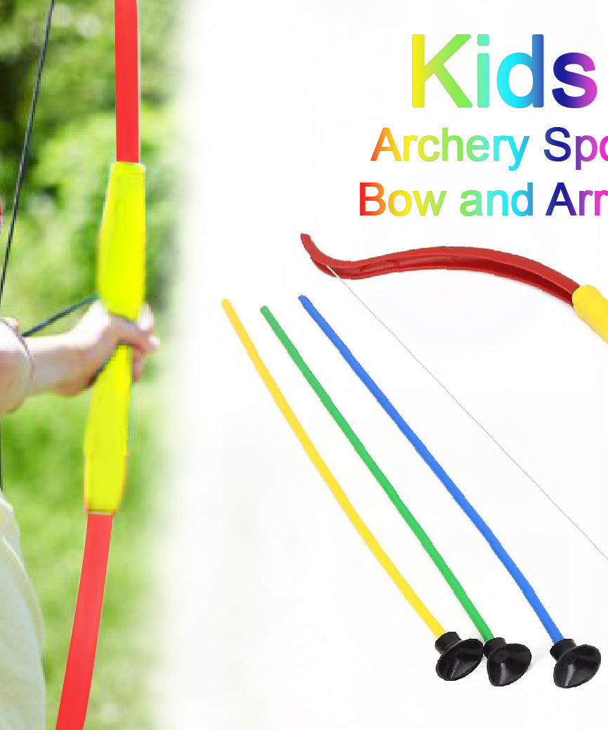Kids' bow and arrow set, with quiver, for archery play.