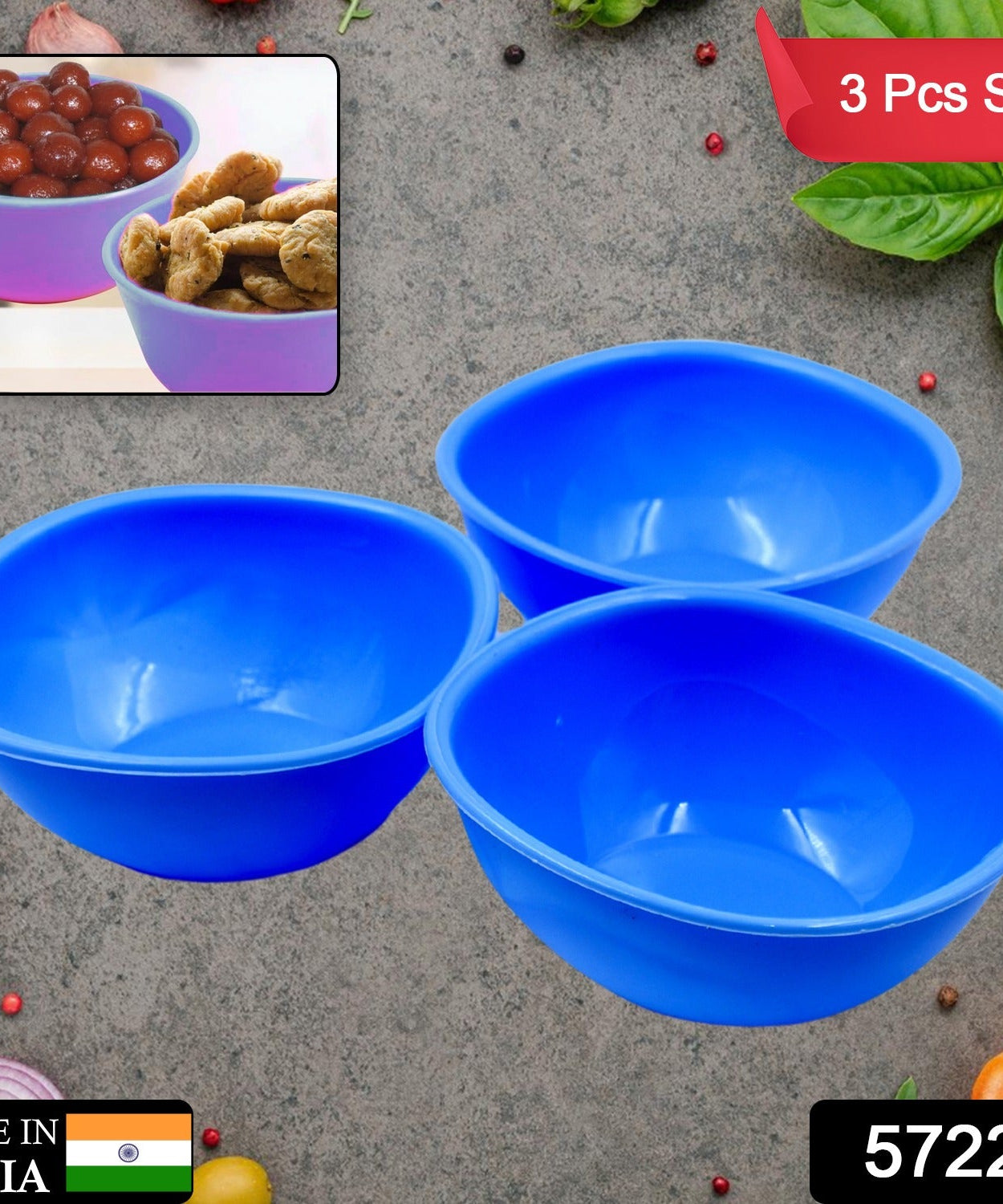 BPA Free Plastic Bowl Set for Cereal, Salad, Rice, Soup, Pasta, Snack Bowl, Microwave Safe, Dishwasher Safe (3 Pcs Set)