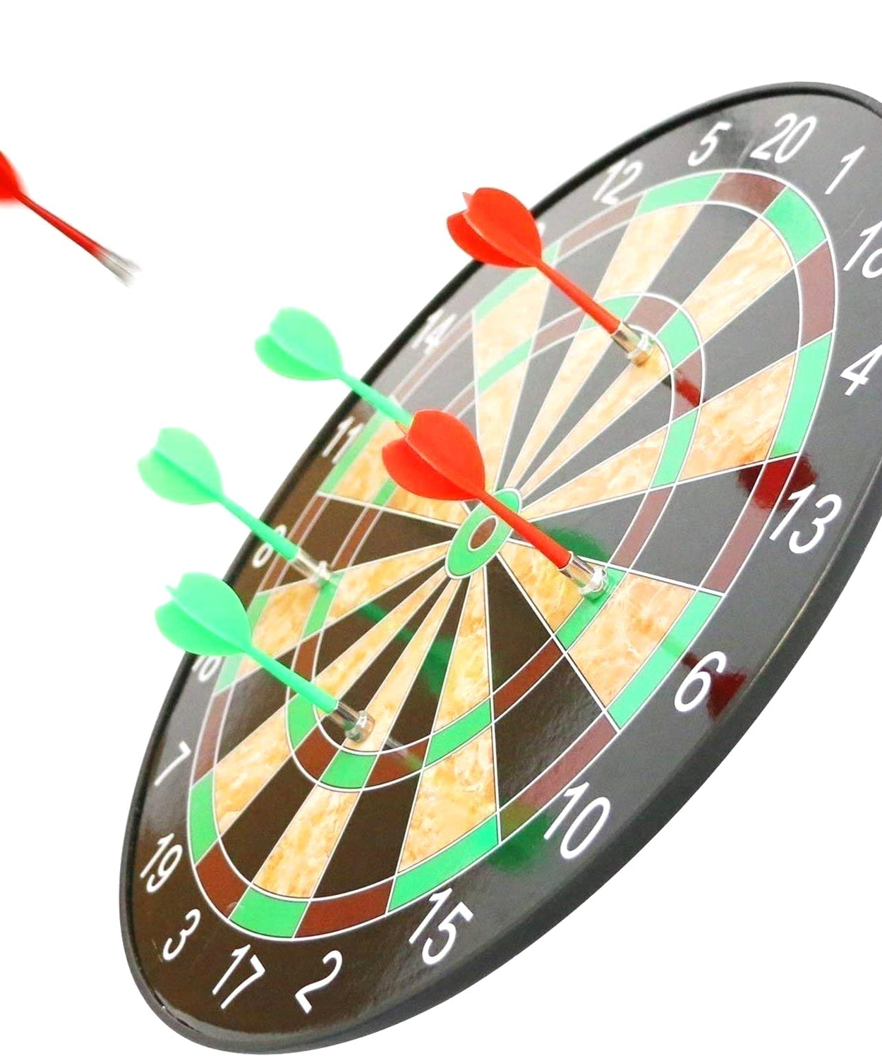 Compact magnetic dartboard with scoring features and darts included