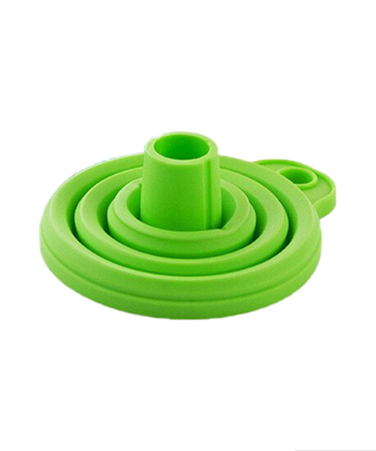 Compact silicone funnel for easy pouring.