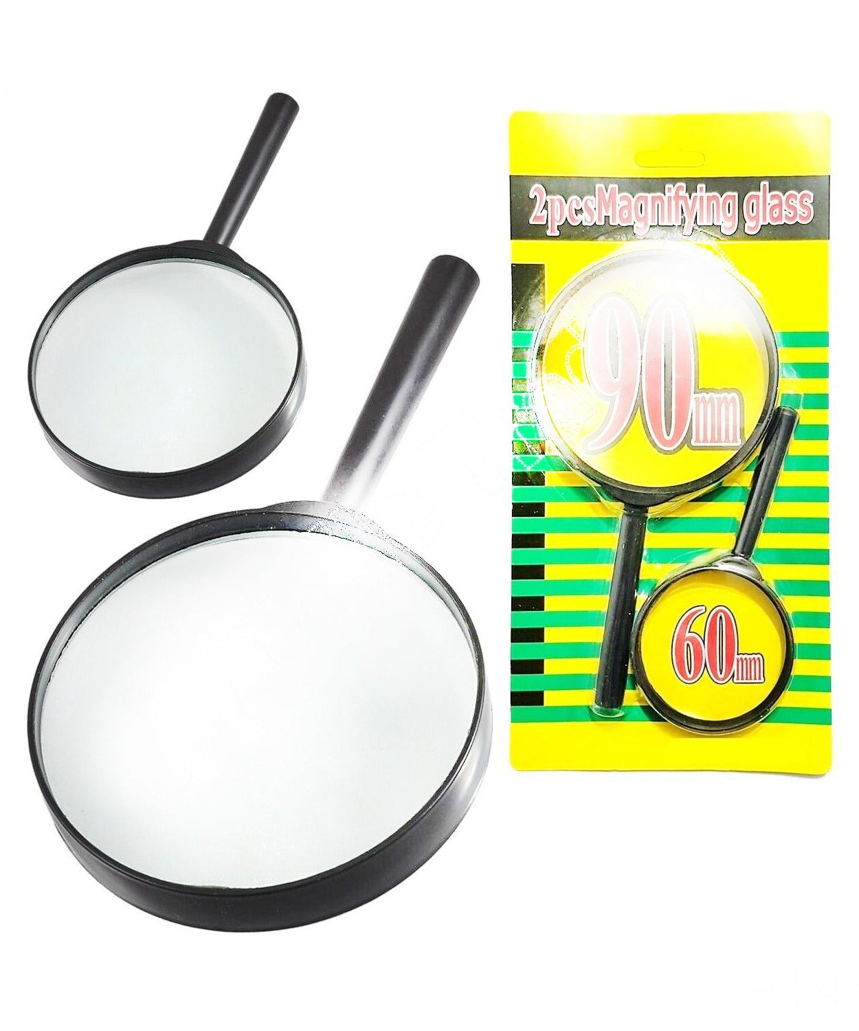 Magnifying glass Lens - reading aid made of glass - real glass magnifying glass that can be used on both sides - glass breakage-proof magnifying glass, Protect Eyes, 90mm & 60mm (2pc Set)