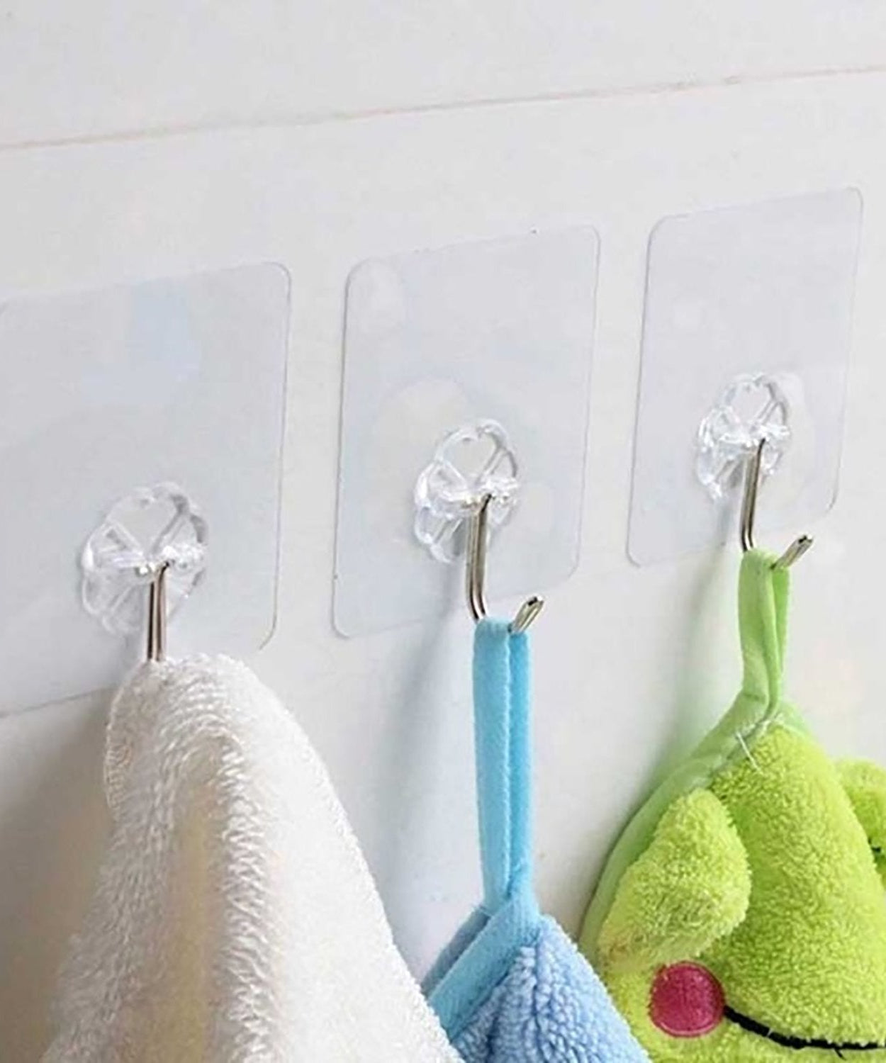 Durable stainless steel hooks for wall mounting with adhesive backing