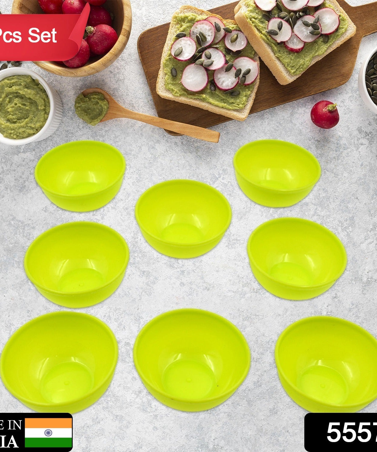 Multipurpose Small Round Plastic Bowl / Katori, Microwave Safe Reusable Lightweight Bowl, Dishwasher Safe Chutney Bowl (8 Pcs Set)