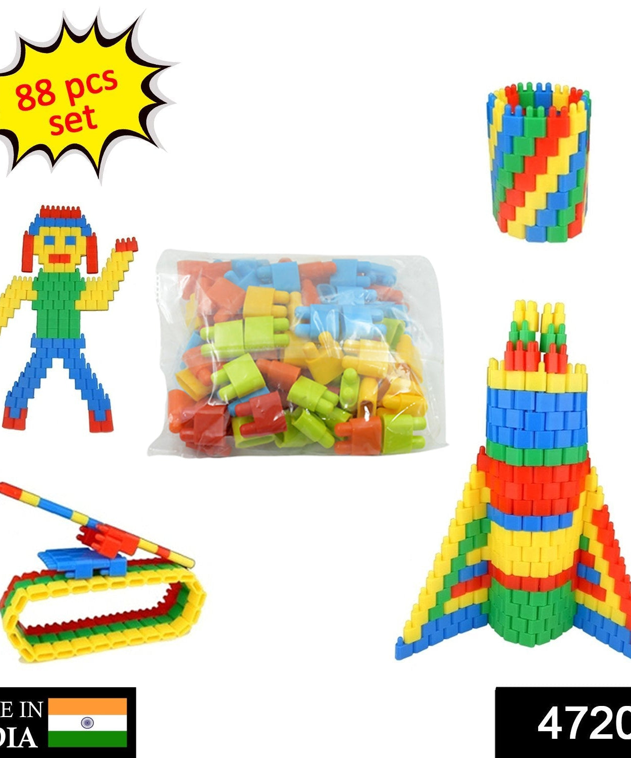 Blocks for kids arranged to form a building structure, demonstrating their use in construction play