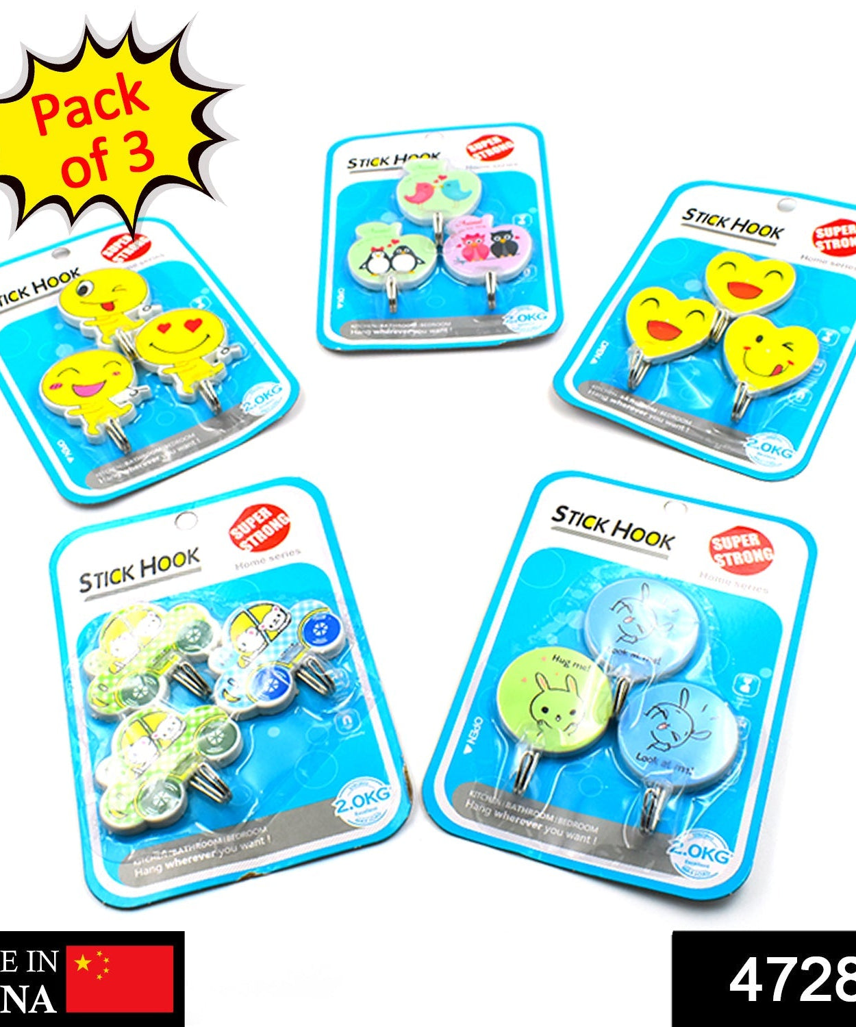 Set of 3 self-adhesive hooks for kitchen use