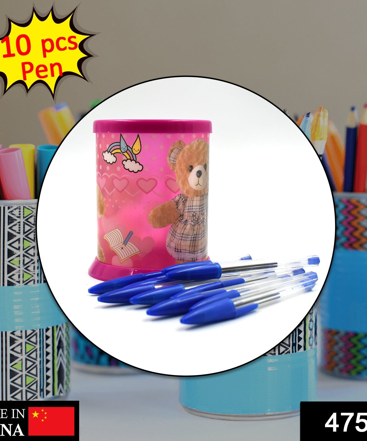 stick ballpoint pens with a DIY stand included in the pack.