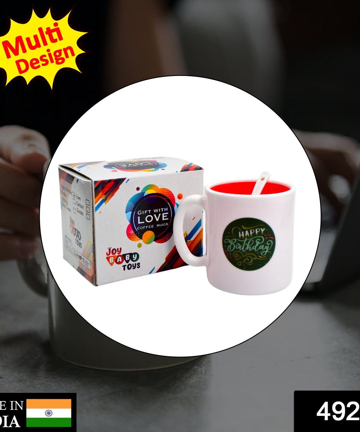 Coffee mug with a mix of designs, ideal for any drink.