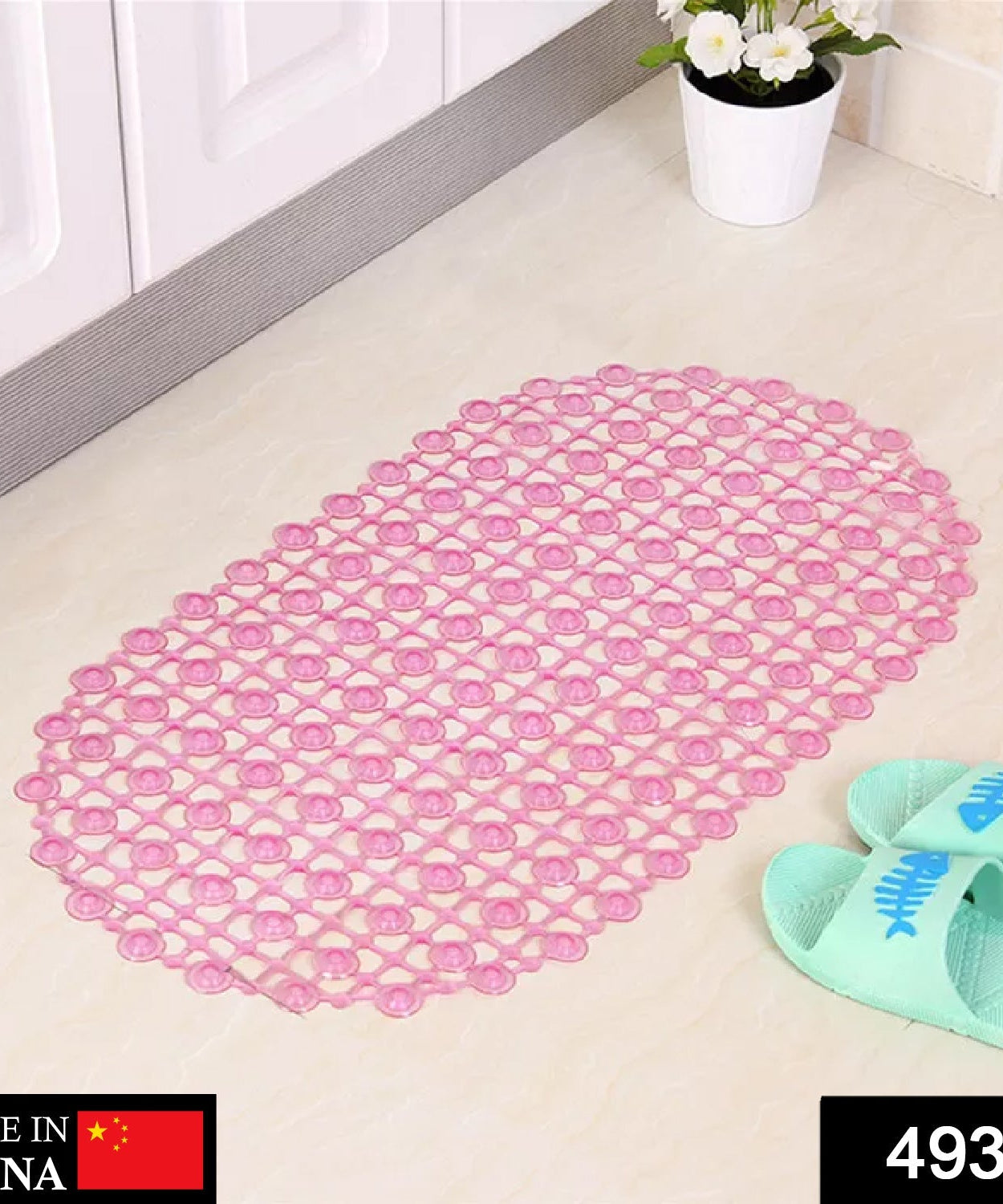 Soft rubber bath mat, nonslip design for safety in the shower.