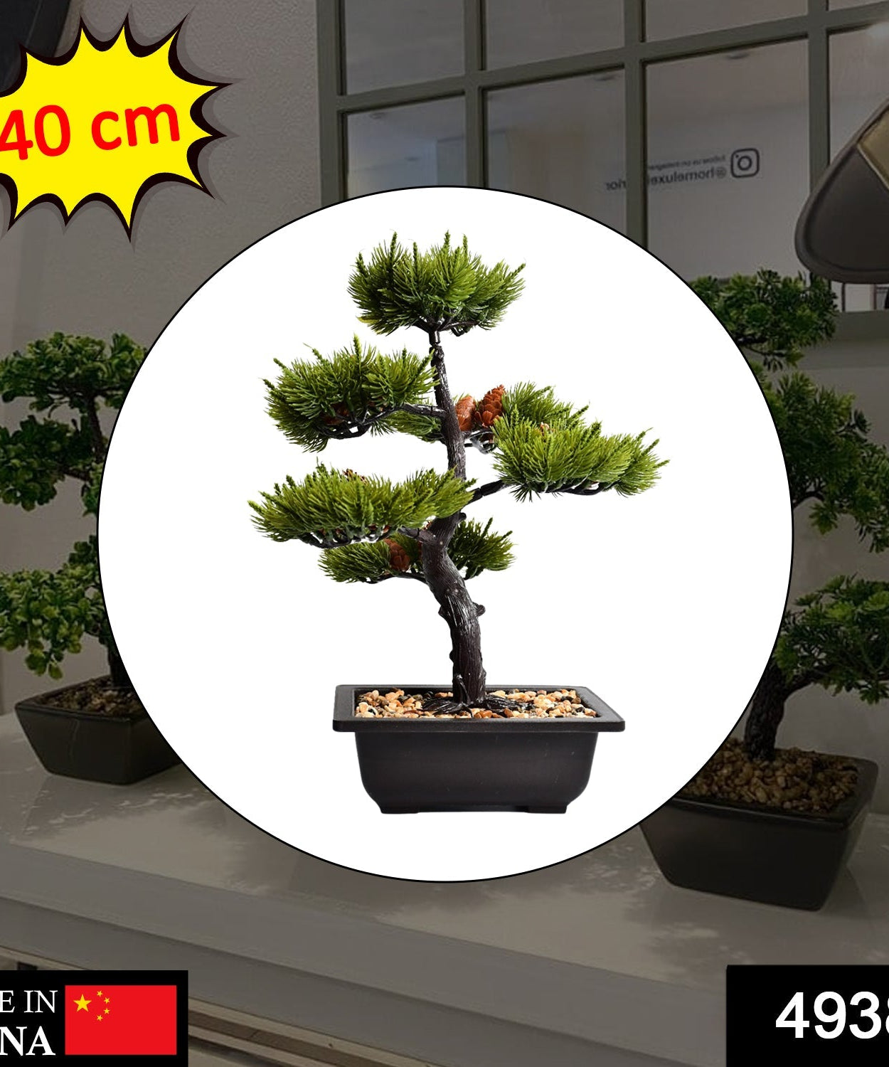 Square pot with artificial plant and green leaves