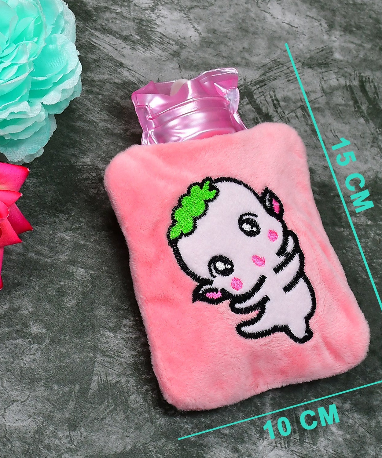 Pink Cartoon Small Hot Water Bag with Cover for Pain Relief