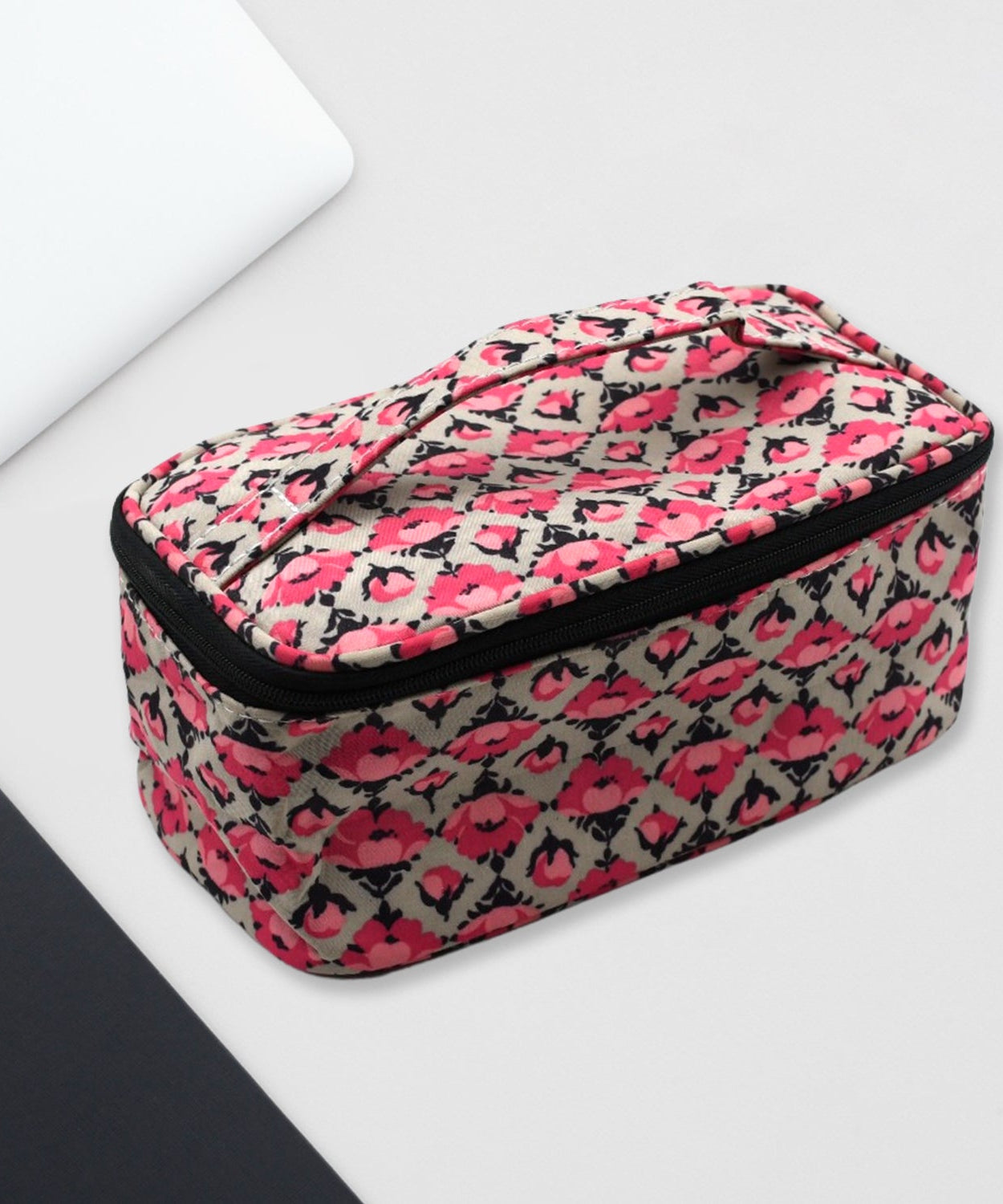 Cosmetic travel bag with organizer for jewelry and toiletries