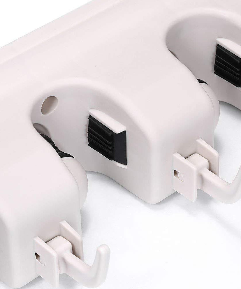 Broom and mop storage holder, 3-tier design.