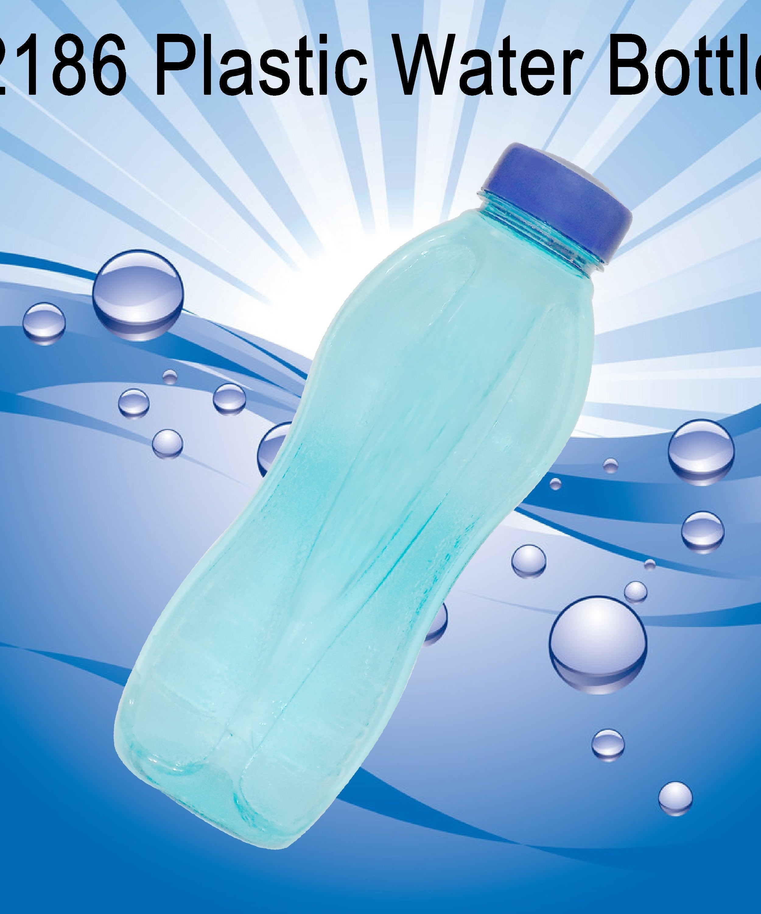 Transparent plastic water bottle with a handle.