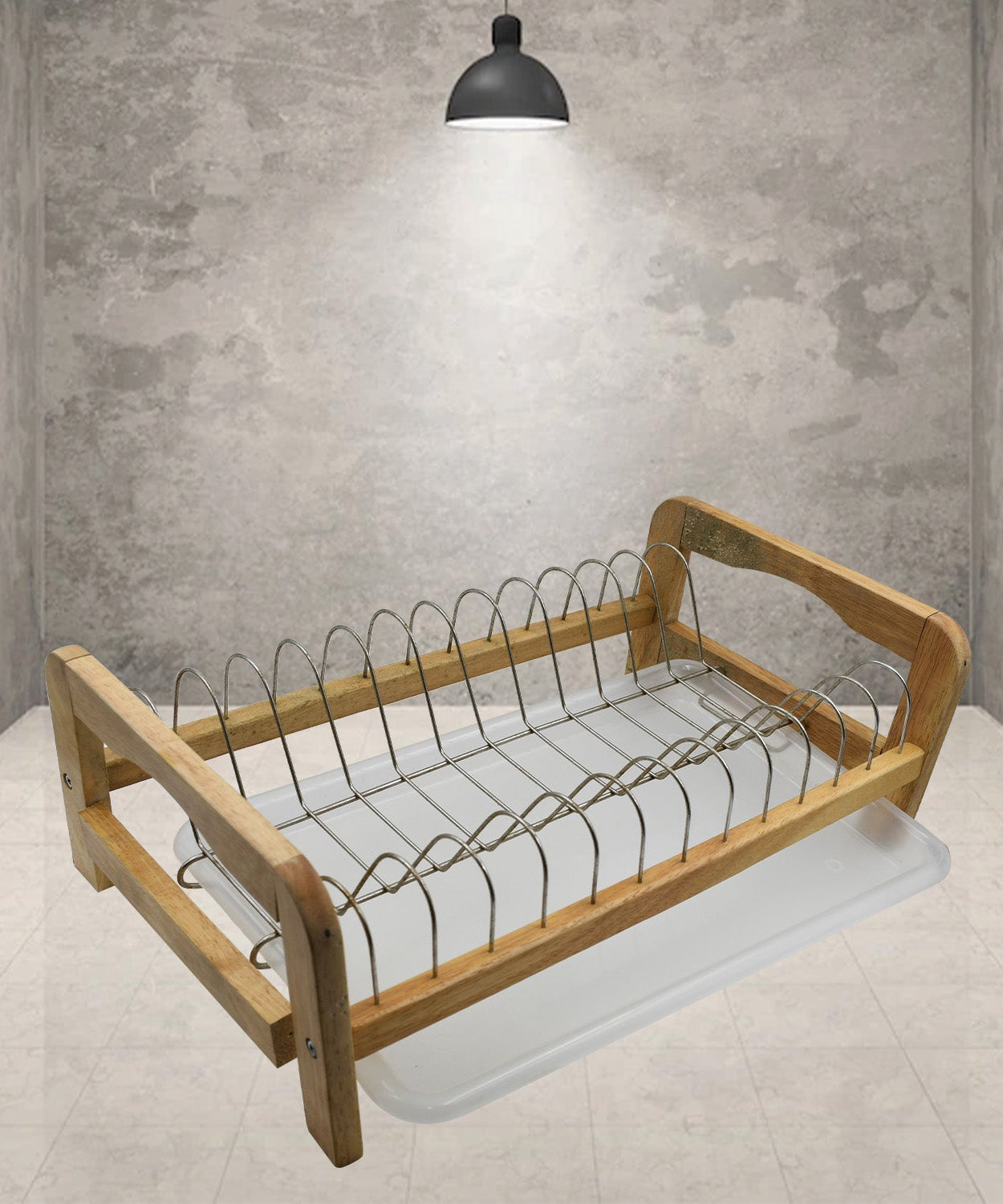 Rack for plates and cutlery with stainless steel tray