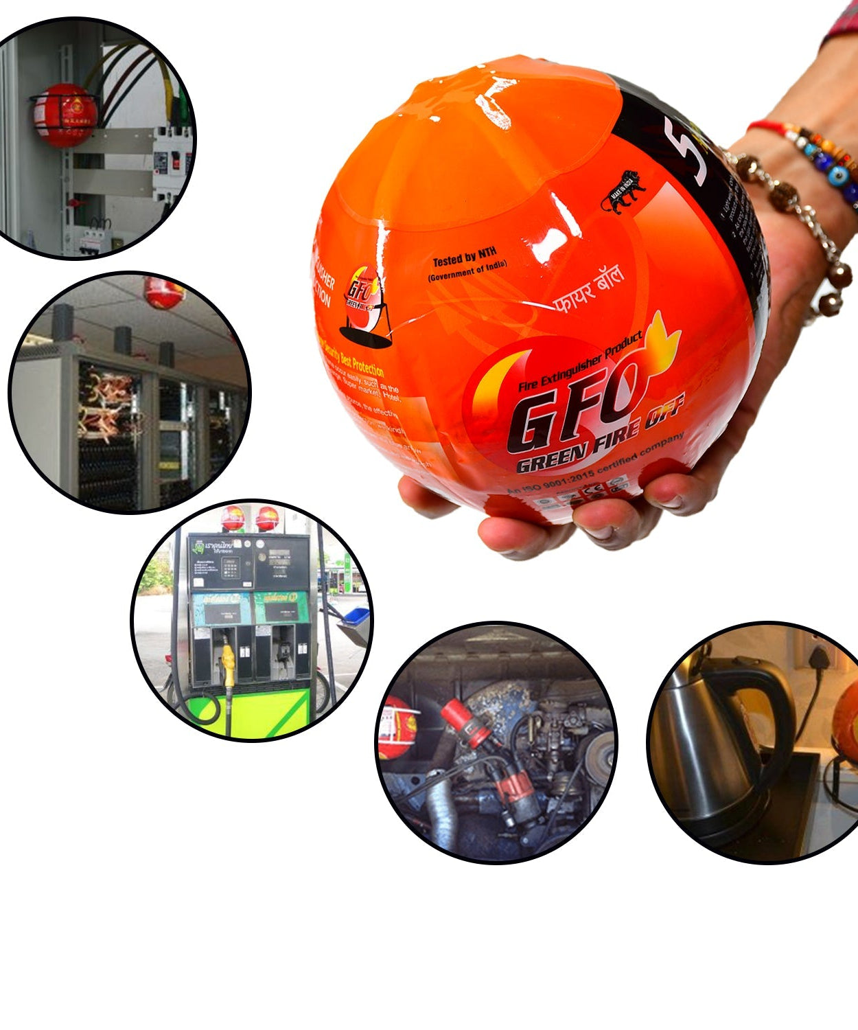 Green fire safety ball for automatic fire extinguishing, suitable for office and home