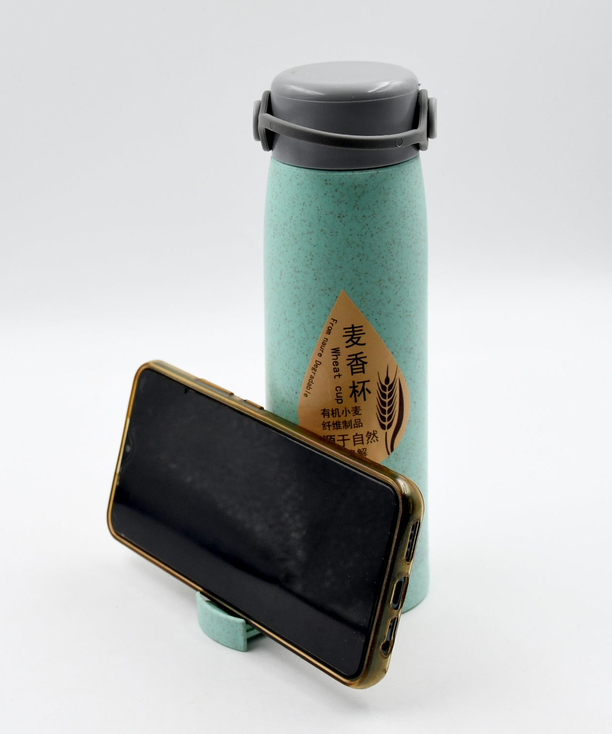 380ml glass water bottle with mobile holder.