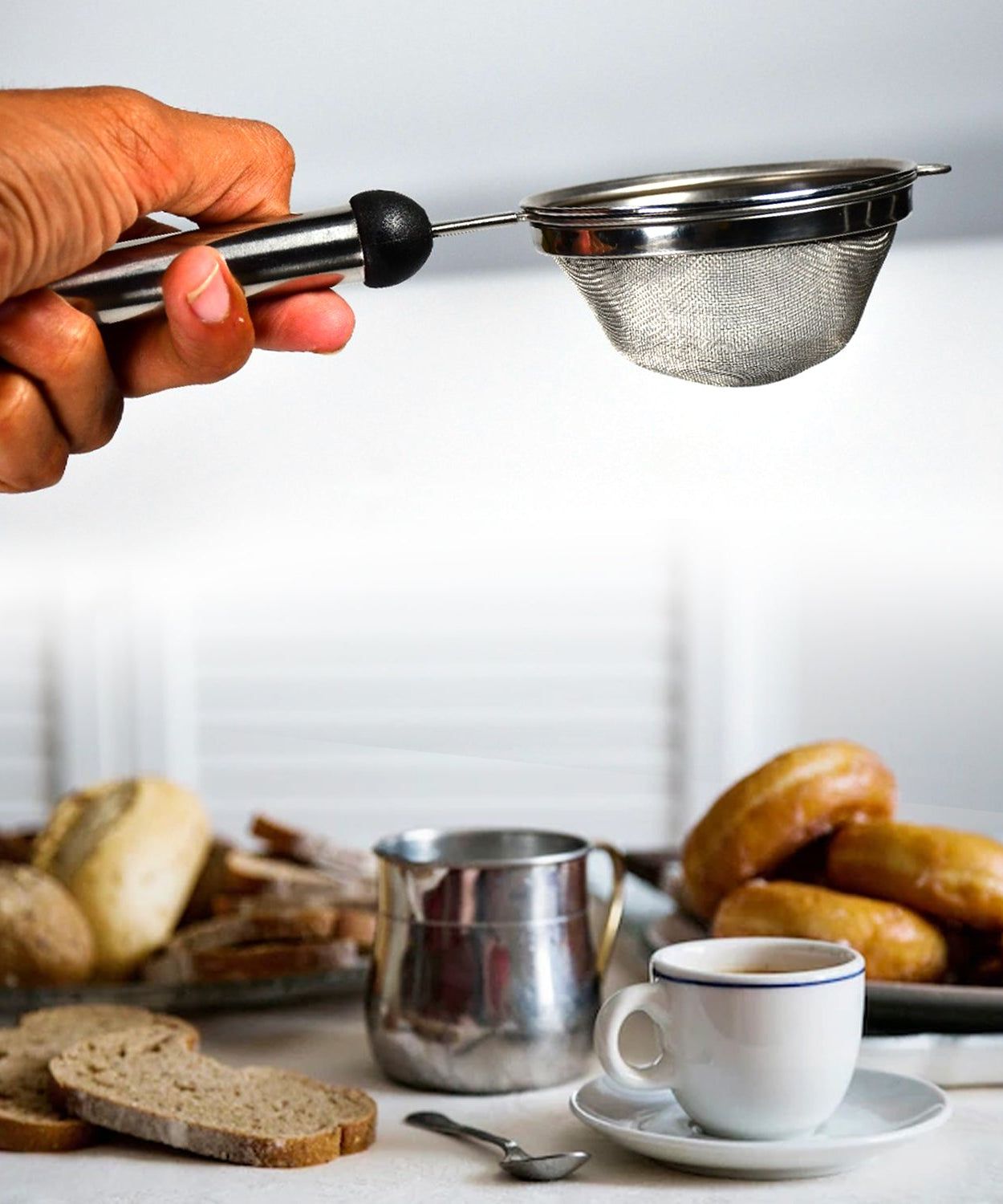 Stainless steel strainer for filtering soup, juice, and tea