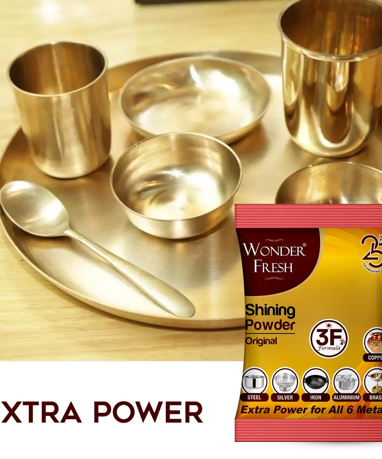 Shining Powder, Cleans and Polishes Copper, Brass, Silver, Aluminum, Iron, and Steel, Removes Tarnish and Oxidation (200 GM)