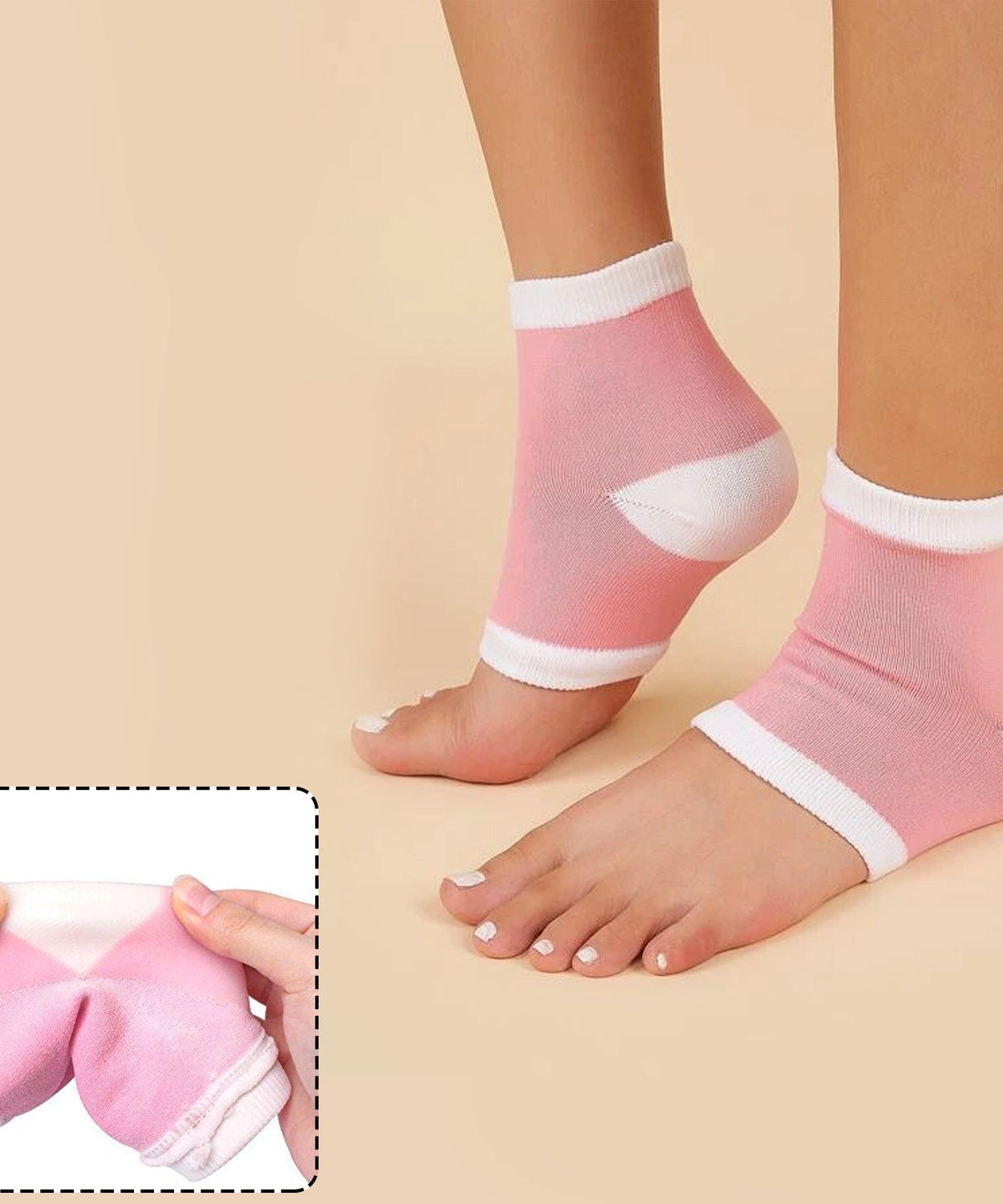Open toe socks for cracked skin, white, worn on foot