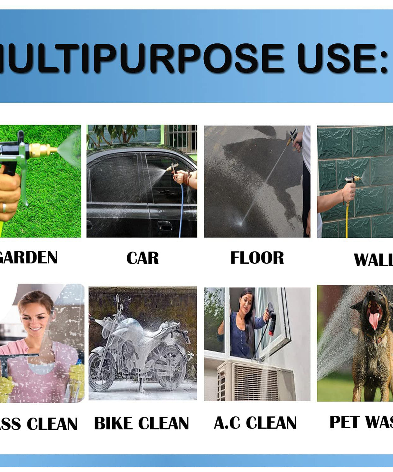 Gold color hose nozzle with trigger and lever for spraying water, durable design.