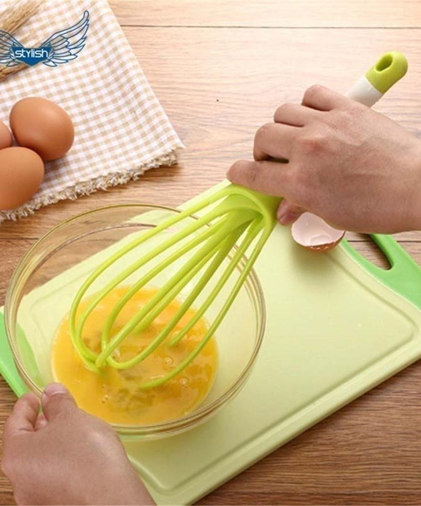 Handy plastic whisk mixer for whipping milk, coffee, eggs, and juice.