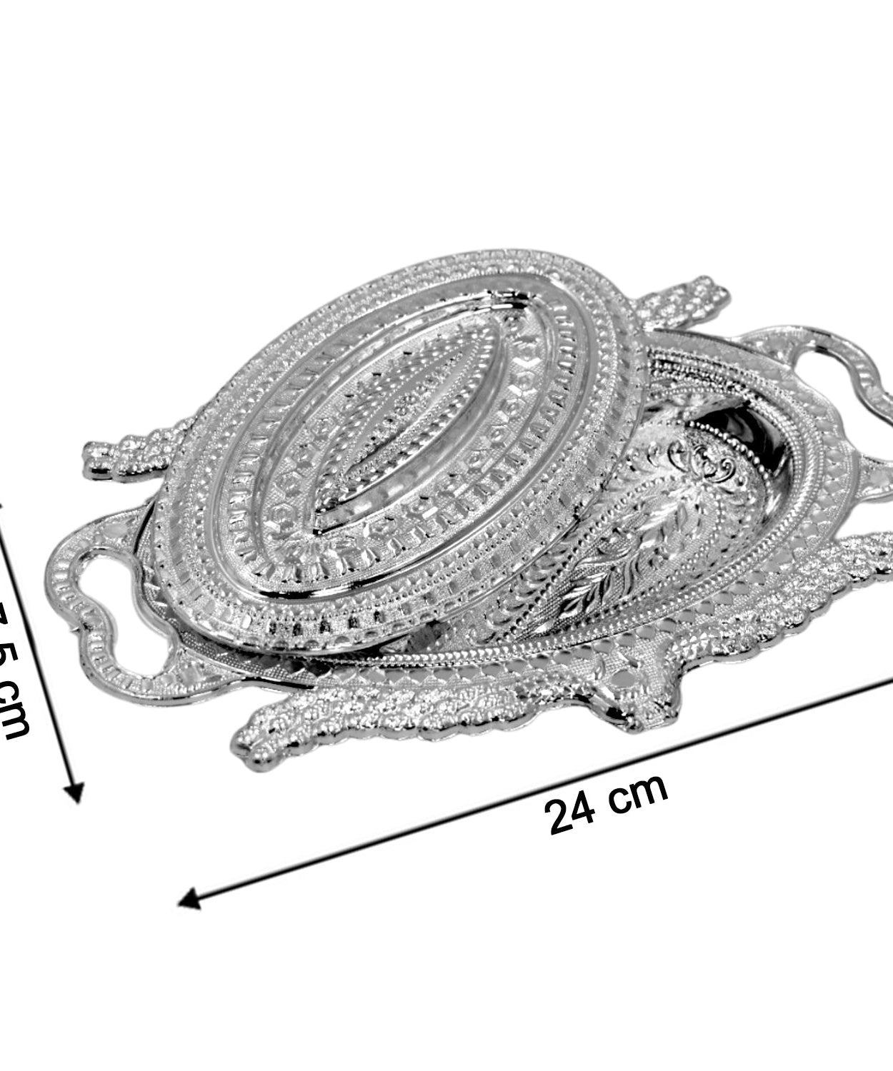 Peacock-themed silver tray with multiple compartments