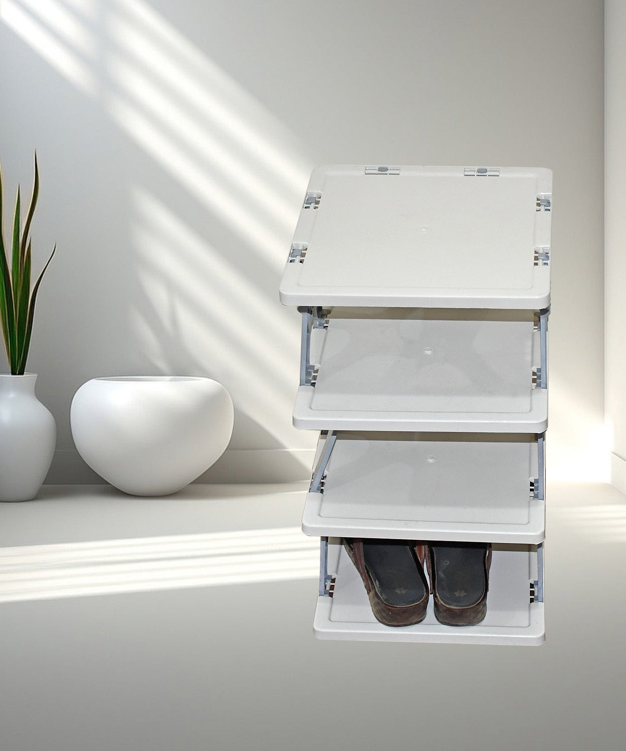 Foldable Shoe Rack (1 Pc, 4 Layers): Space-Saving, Entryway Storage